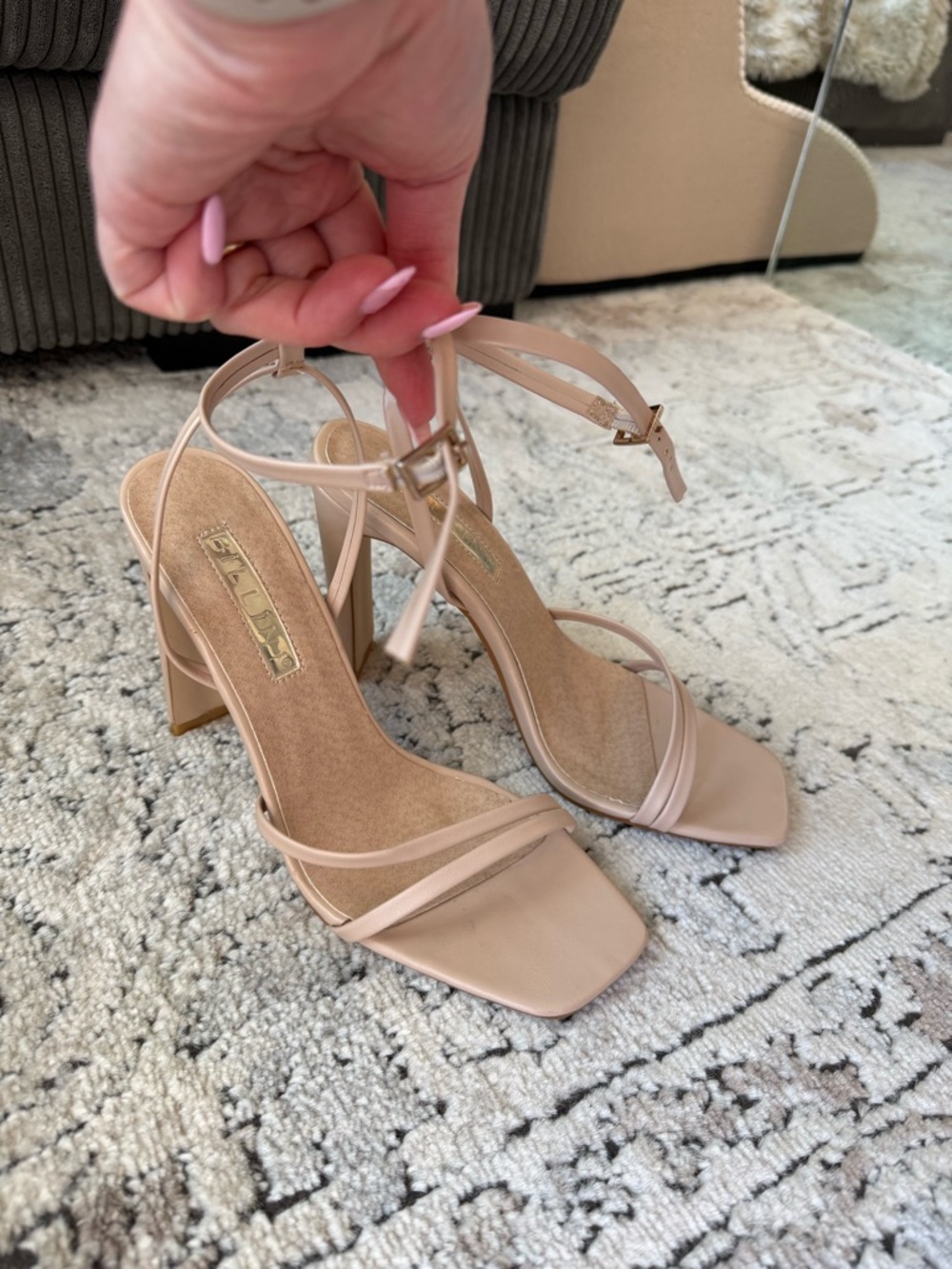 LIKE NEW Billini Nude Strappy Block Heel Sandals